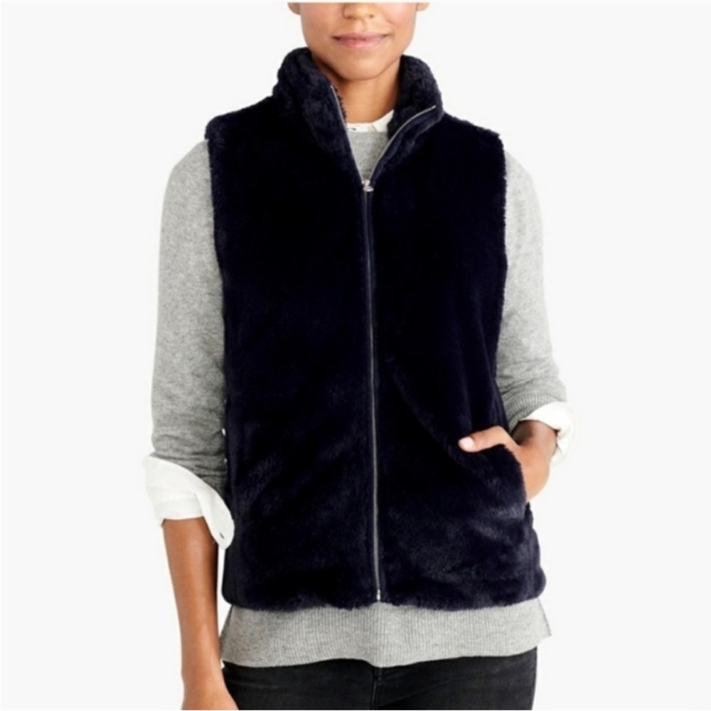 J.crew Midnight Navy Plush Faux Fur Vest